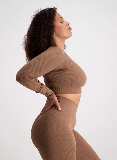 Bronze Ribbed Seamless Crop Long Sleeve