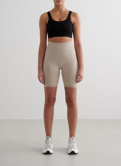 Beige Ribbed Seamless Biker Shorts